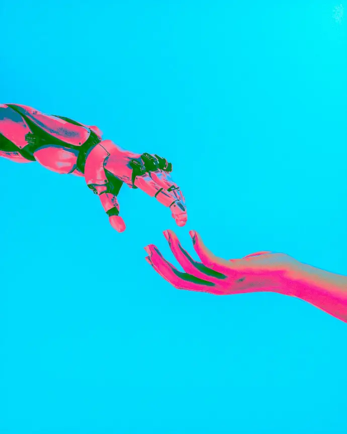 two hands reaching for a flying object in the sky